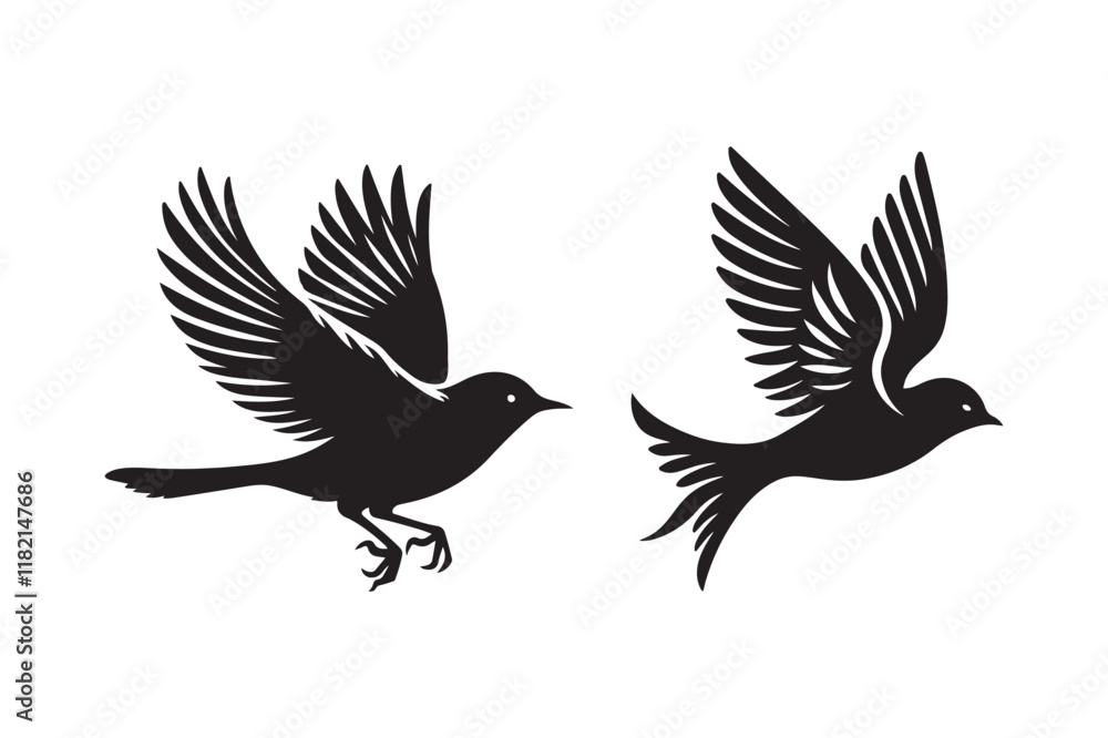 Pair of Flying Birds Silhouettes for Design and Branding Pair of Flying Birds Silhouettes for Design and Branding
