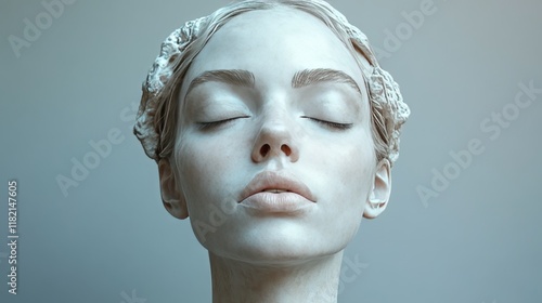 A woman's face is shown in a white color