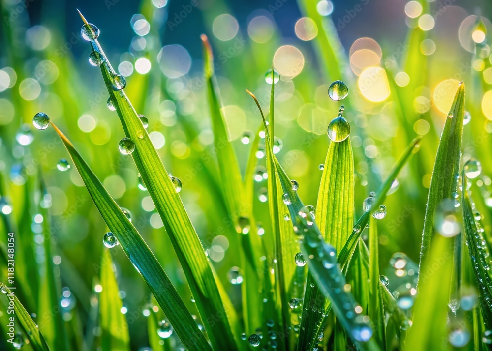Fototapeta premium Sparkling Rain Drops on Meadow Grass - Nature Stock Photo