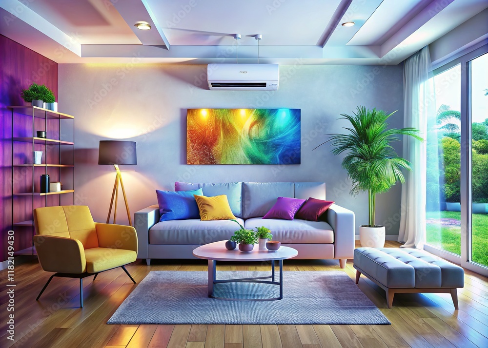 Air conditioning's digital dream:  living room, surreal controls.