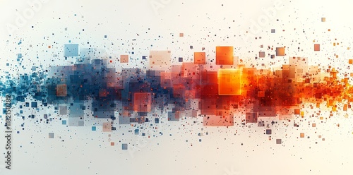 An isolated blue and orange pixels abstract background design on white or transparent PNG