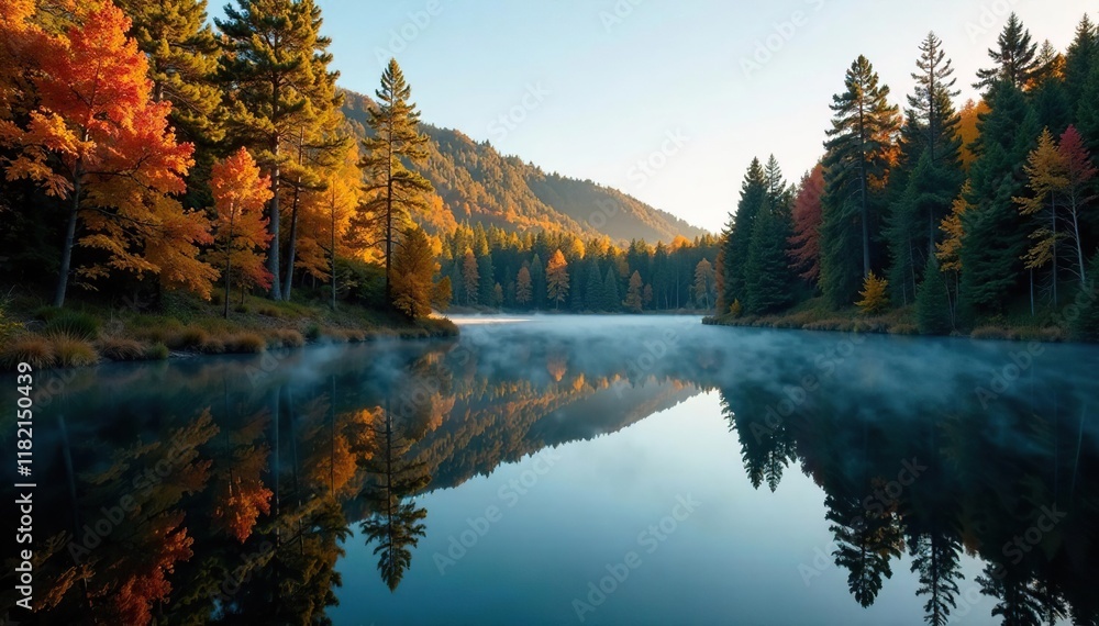 Obraz premium Reflection of trees on the surface of Woods Lake, forest, water