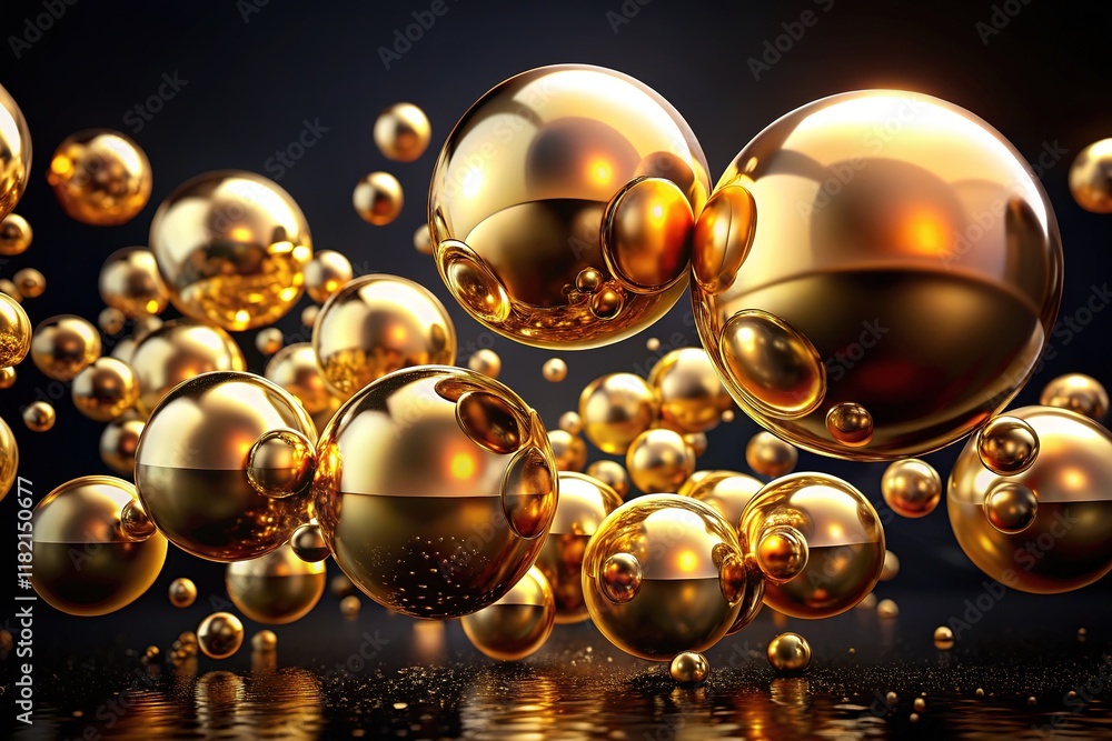 Black backdrop, glittering gold bubbles; a stunning 3D wallpaper.