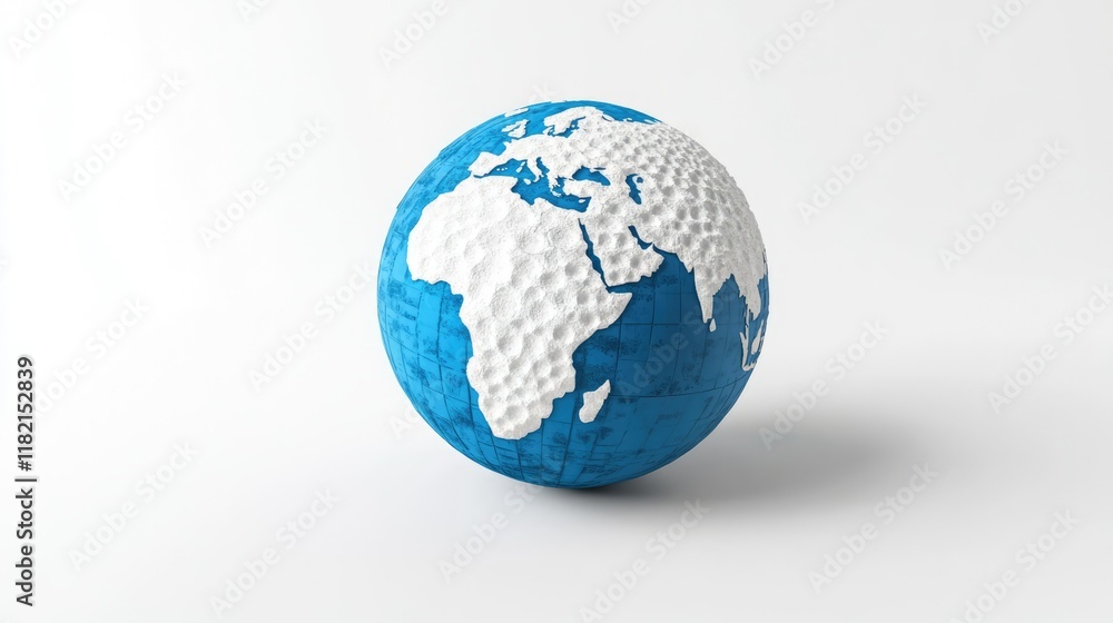 Fototapeta premium A 3D-rendered globe featuring a blue surface and white outlines of continents,