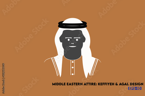 Silhouette Vector Illustration of Traditional Middle Eastern Attire Keffiyeh & Agal Design vector isolated background.