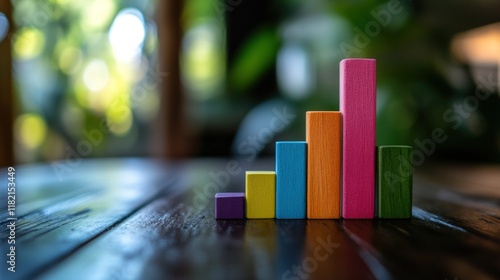 Colorful Wooden Blocks Charting Growth and Success photo