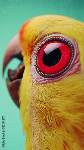 vibrant red eye of cockatiel parrot showcases its striking features and colorful plumage, creating captivating and lively image