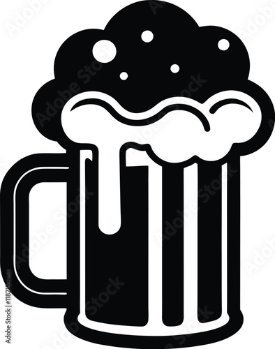 Beer Mug with Foam silhouette vector, Simple silhouette Design vector icon with white background