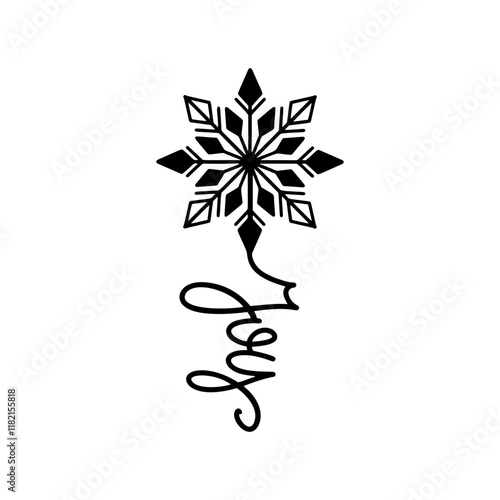 Modern snowflake silhouette with Joy text. Vector graphic for holiday cards, posters, and digital designs