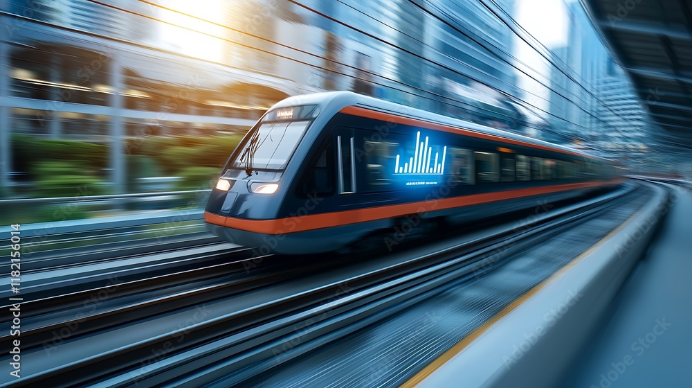 A futuristic image depicting high speed 5G enabled autonomous trains gliding effortlessly through the urban landscape A futuristic image depicting high speed 5G enabled autonomous trains gliding effortlessly through the urban landscape