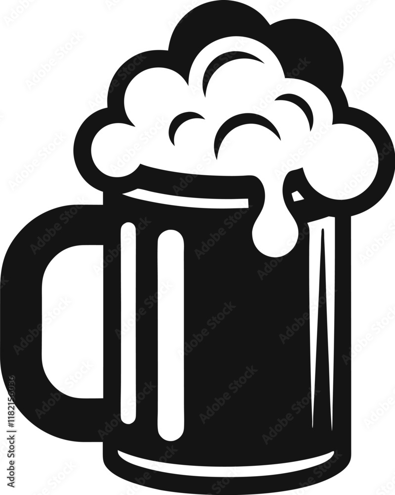 Beer Mug with Foam silhouette vector, Simple silhouette Design vector icon with white background Beer Mug with Foam silhouette vector, Simple silhouette Design vector icon with white background