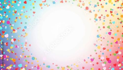 A vibrant burst of multicolored confetti framing the top and sides of a bright gradient background (blue to pink), leaving the middle smooth and clear for goal-setting text.