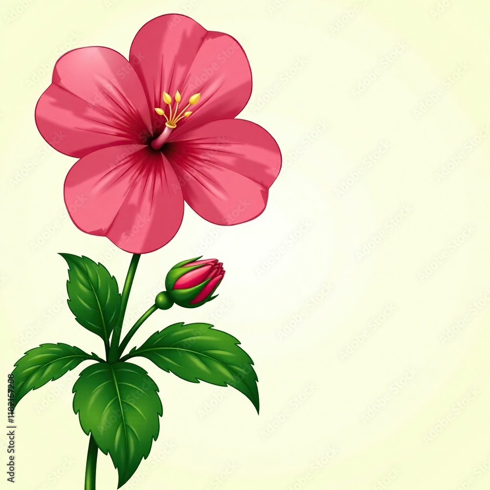 Obraz premium single rose-like geranium flower on a green stem, nature, stamens, foliage