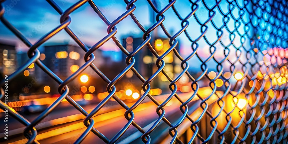 Fototapeta premium Steel Wire Mesh Fence, Industrial Security Grating, Metal Grid, Safety Barrier, Outdoor Fence