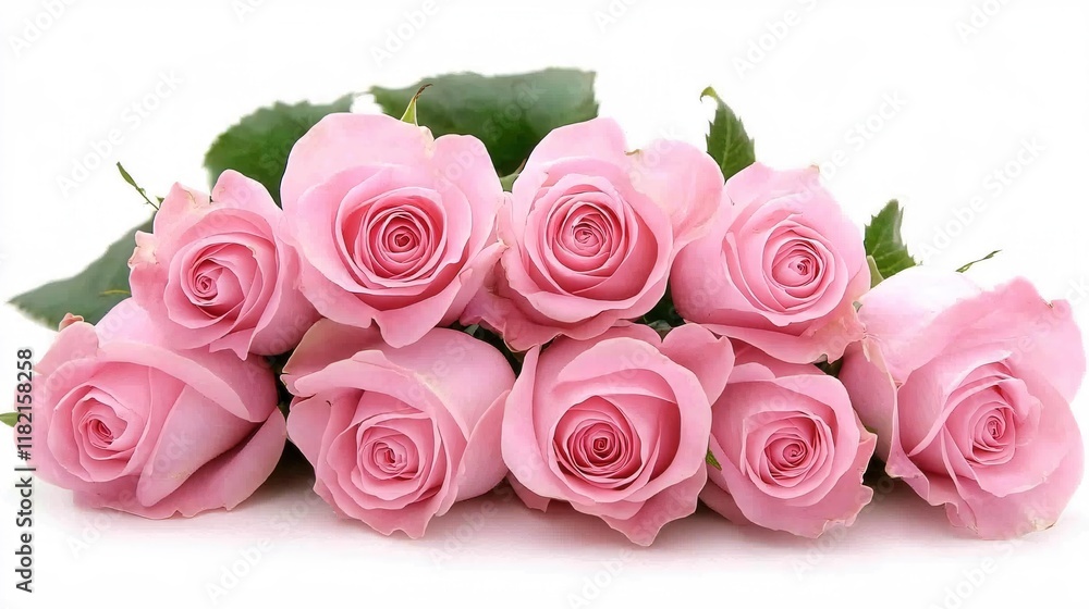 Fresh Pink Roses Arrangement on White Background for Love and Romance Themes Fresh Pink Roses Arrangement on White Background for Love and Romance Themes