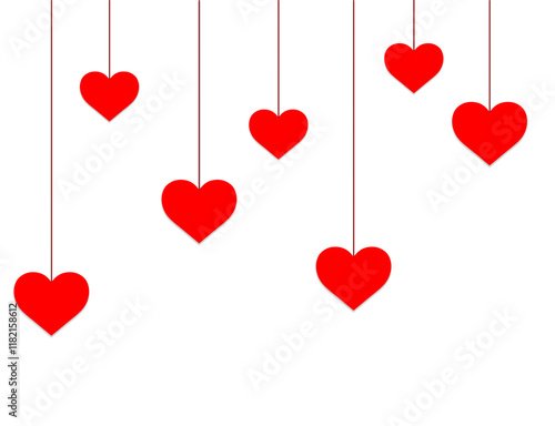 hanging valentine red hearts on strings