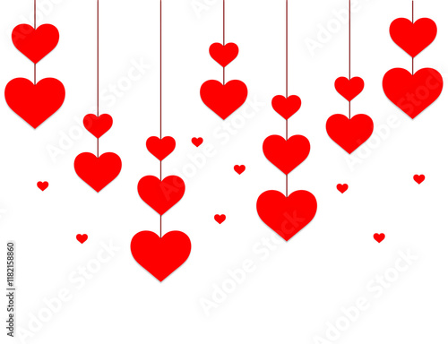 hanging valentine red hearts on strings