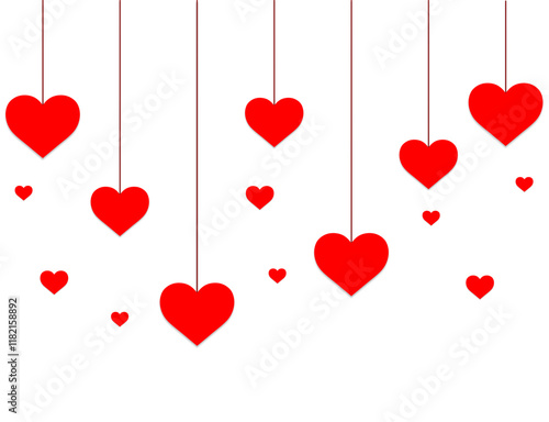 hanging valentine red hearts on strings