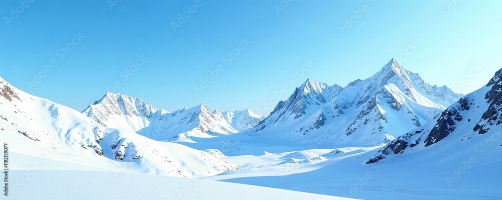 Fototapeta premium Snow-capped mountains against a clear blue sky, frozen, clear