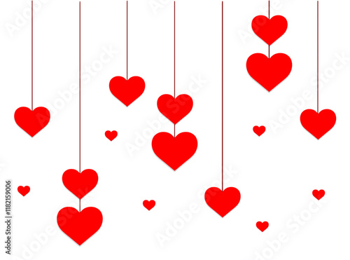 hanging valentine red hearts on strings