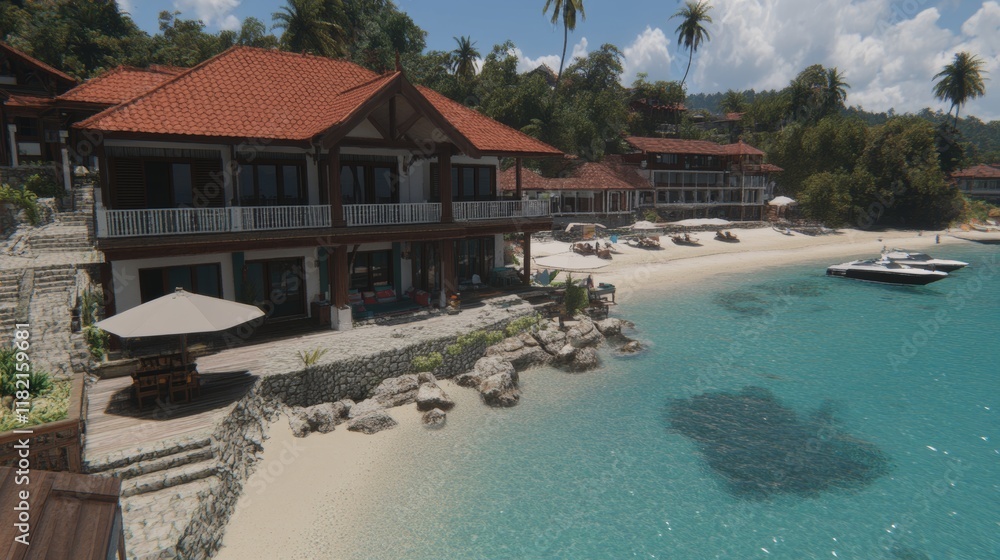 Obraz premium Luxurious Beachfront Villa Tropical Paradise Getaway