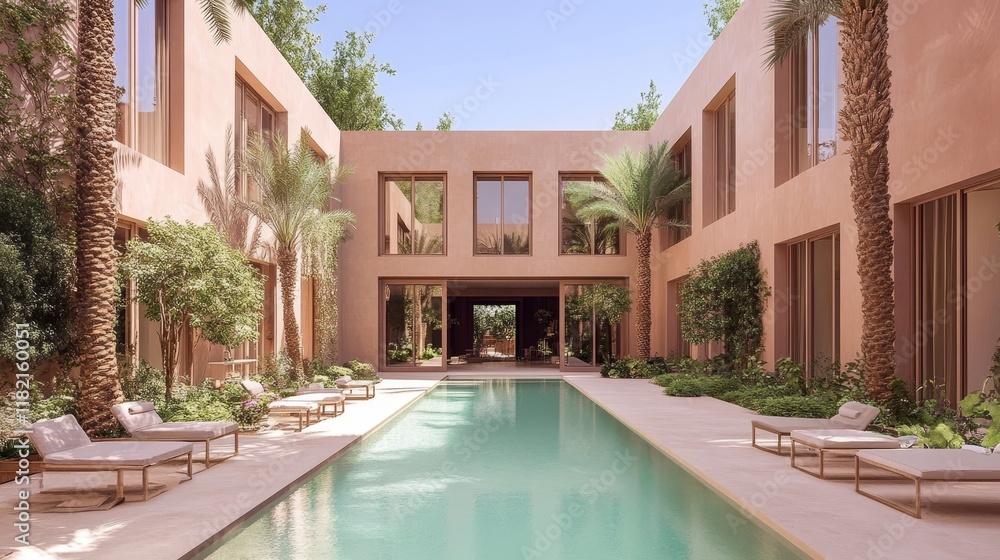 Fototapeta premium Luxurious Desert Courtyard Oasis with Pool