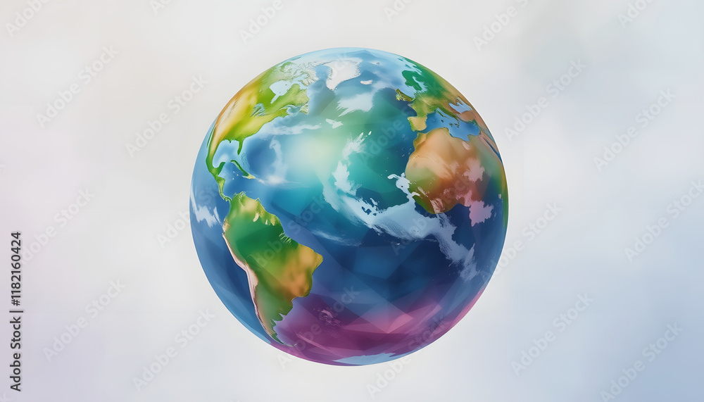 watercolor of planet earth, low-poly, with white tones