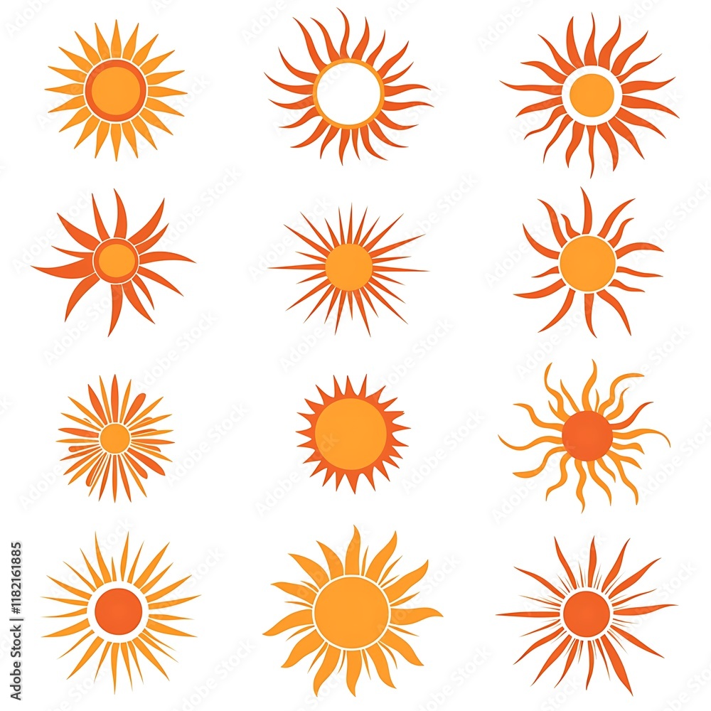 Collection of Simple, Stylized Sun Icons Collection of Simple, Stylized Sun Icons
