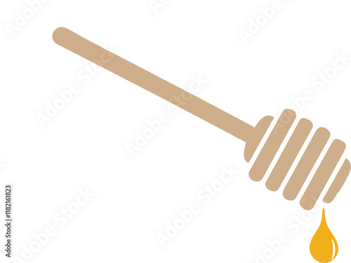 Honey dipper wood stick with dripping honey flat vector icon isolated with white.