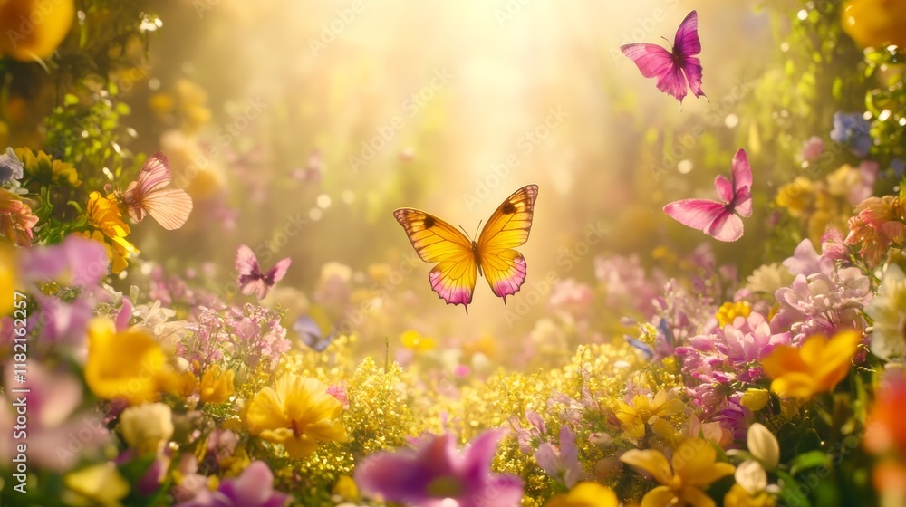 Fototapeta premium Magical Butterfly Garden Sunlit Meadow Blooms
