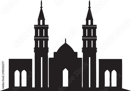 Mosque Miner silhouette art ,Islamic culture silhouette vector white background 