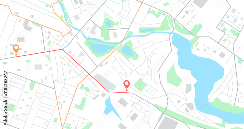 Fototapeta premium Global city map. Urban cartography with road navigation. Roadmap GPS location pin place marker. Vector illustration.