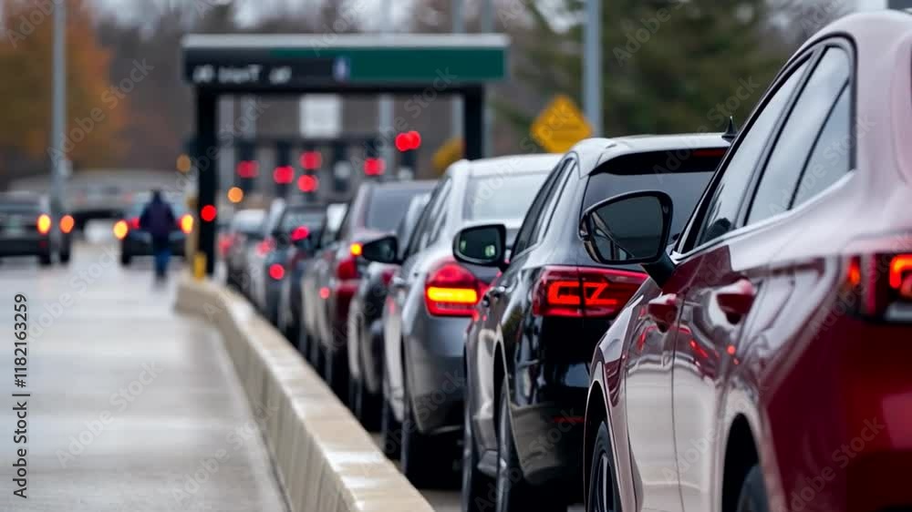 custom made wallpaper toronto digitalA line of cars waits at a toll booth, representing road travel and Thanksgiving traffic