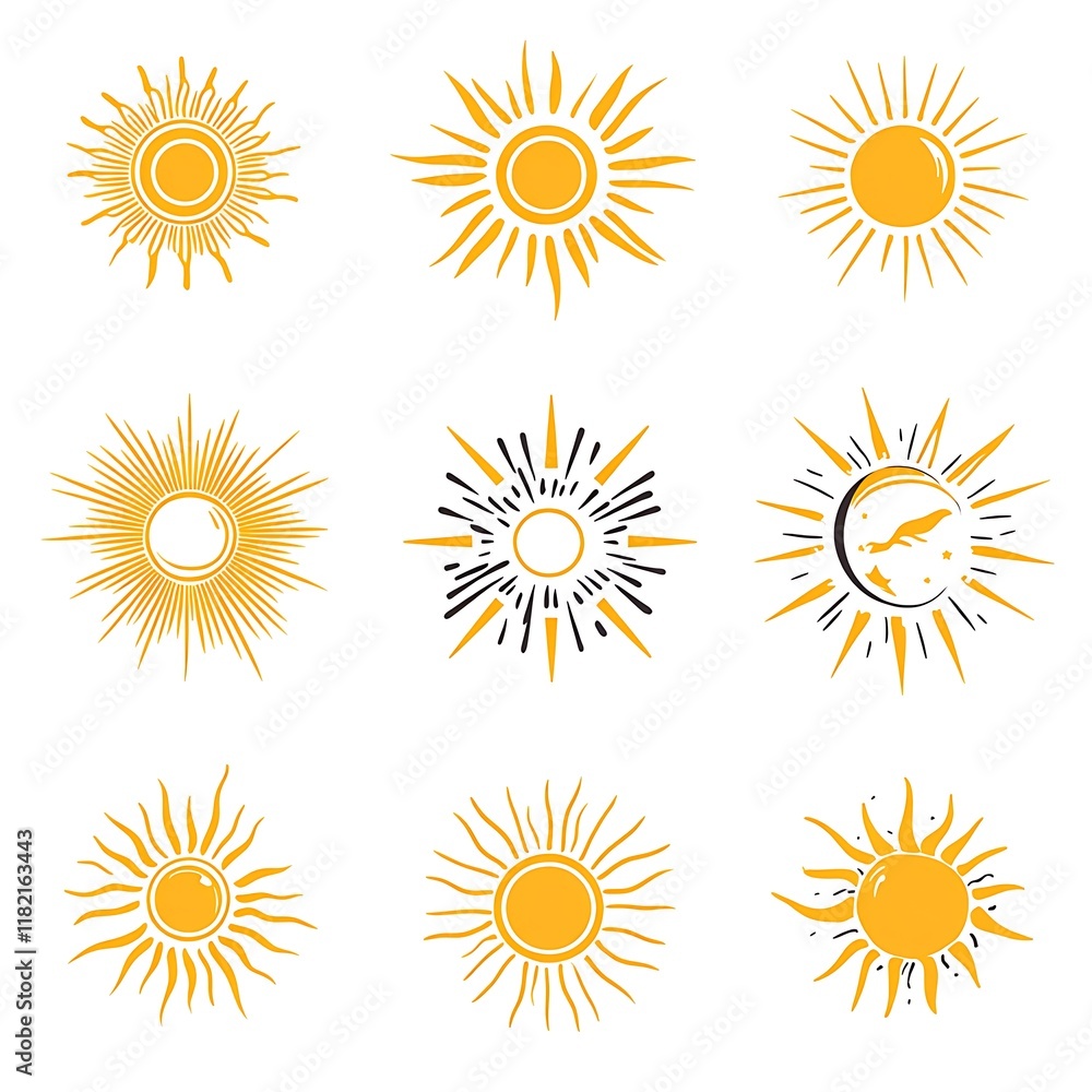 Collection of Simple, Stylized Sun Icons Collection of Simple, Stylized Sun Icons