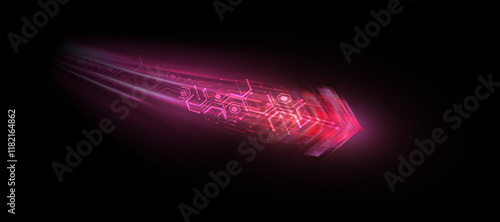 Glowing Arrow. Dynamic glowing directional light with flickering red light effect for technology design and effects in games and web design.