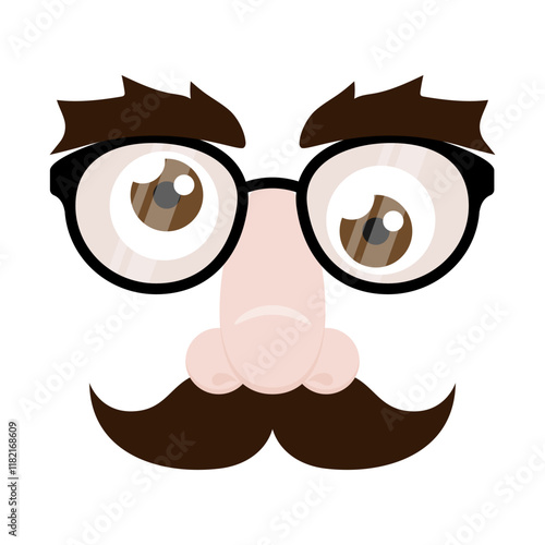 Funny glasses with eyebrows, nose and mustache. April Fools' Day photo mask. Vector illustration