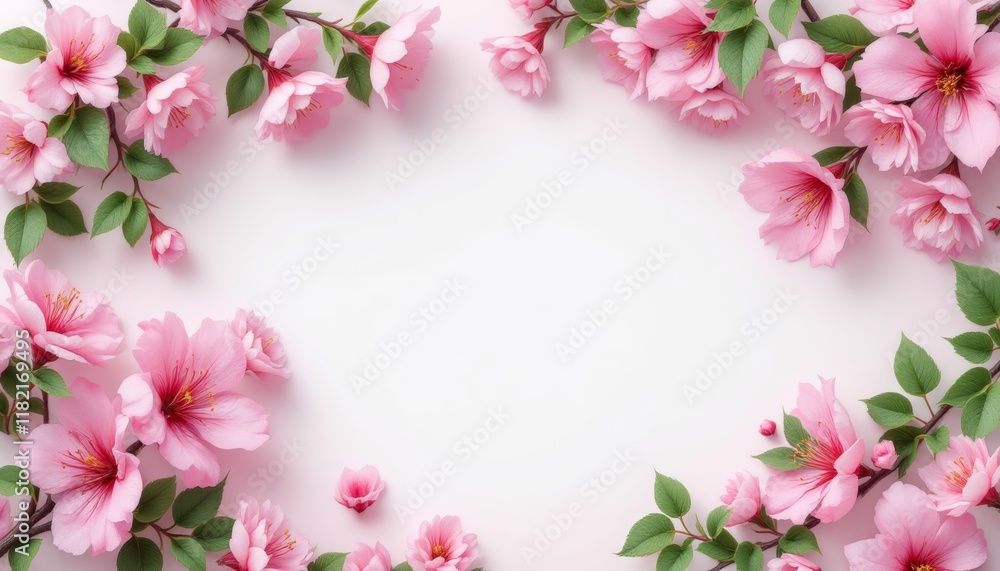 Elegant Pink Cherry Blossoms Bordering a Soft White Background Elegant Pink Cherry Blossoms Bordering a Soft White Background