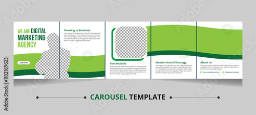 Green Digital marketing Template set for carousel posts, contemporary carousel post design, Editable microblog company on social media post design, banner, flyer 
