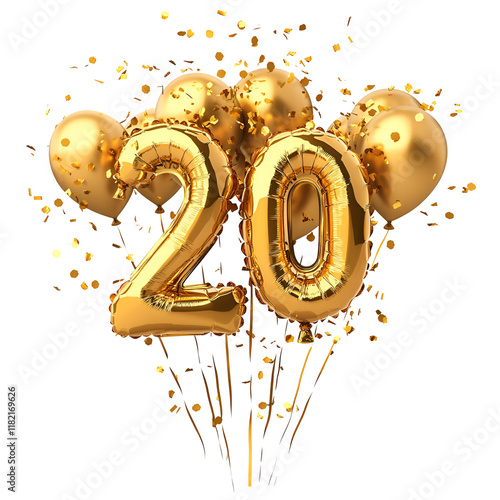 Golden Balloons, Number Twenty, Celebration, Party, Anniversary, Festive, Confetti, Joyful, Twenty Y