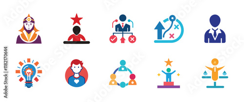 Editable Leadership Icons Set, Colorful Vector illustration