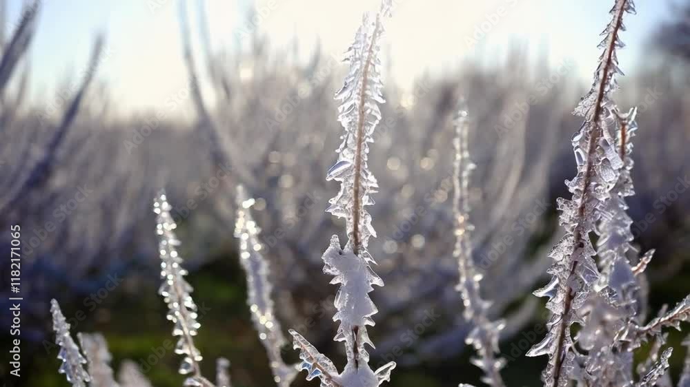 Winter Wonderland Filled With Sparkling Ice on Branches in a Serene Landscape Winter Wonderland Filled With Sparkling Ice on Branches in a Serene Landscape
