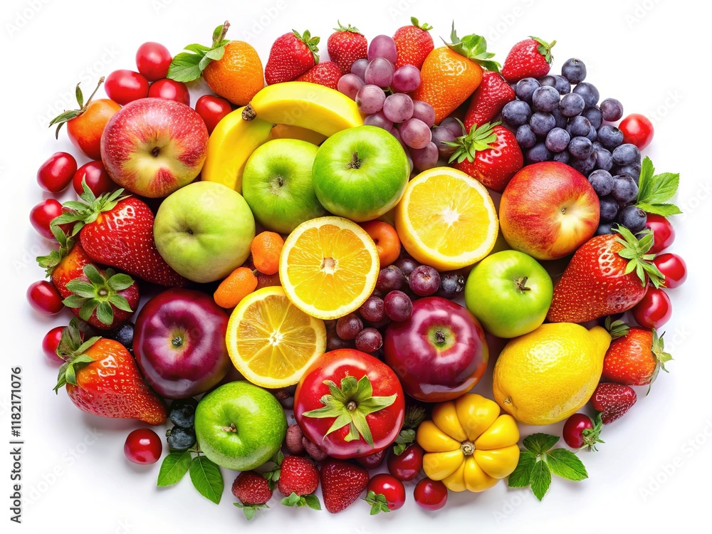 High-angle view of isolated fresh produce. High-angle view of isolated fresh produce.