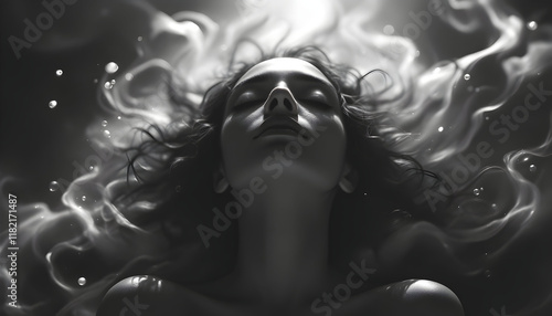 Serene Woman Submerged in Dreamlike Monochromatic Waters photo