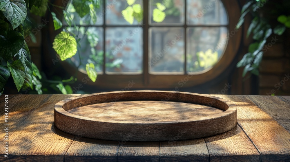 A rustic wooden plate set against a blurred home background, providing a natural and inviting setting for food or product photography. A rustic wooden plate set against a blurred home background, providing a natural and inviting setting for food or product photography.