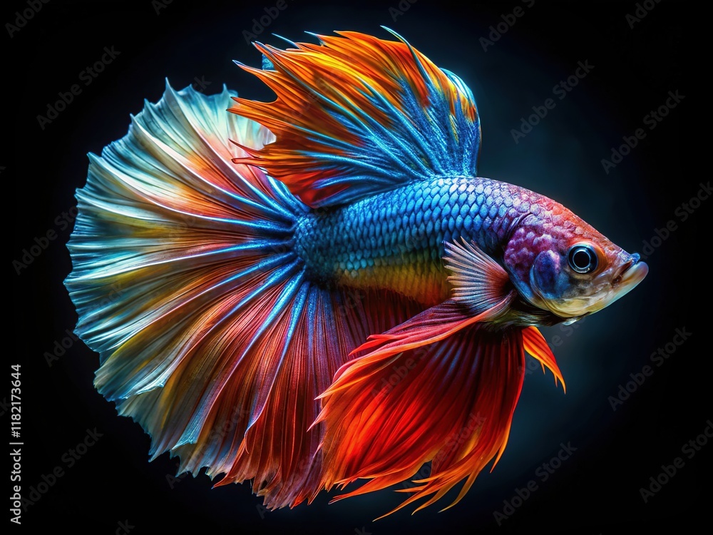 Long exposure, AI betta fish in water. Beautiful, realistic, aquarium pet. Long exposure, AI betta fish in water. Beautiful, realistic, aquarium pet.