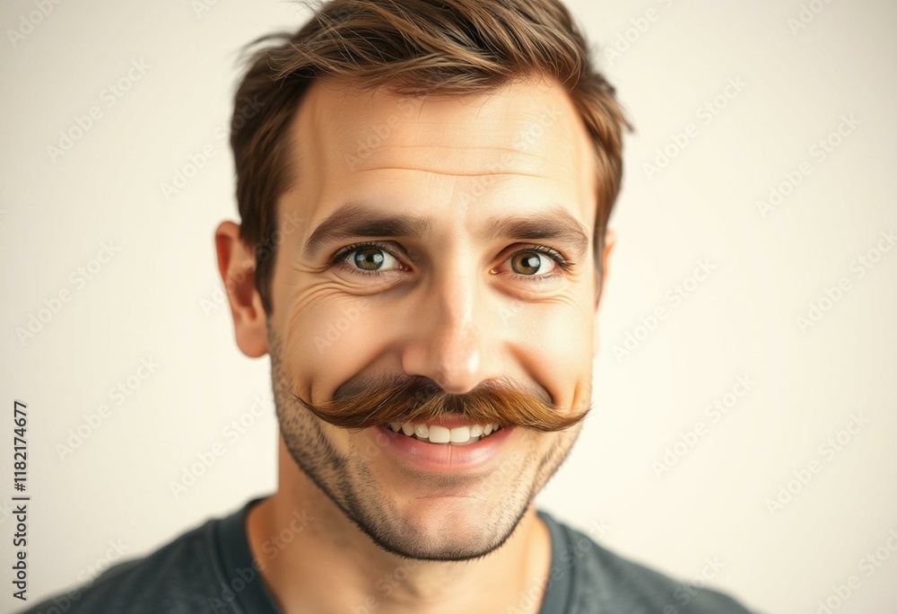 Obraz premium Man with moustache, smiling, looking directly at the camera