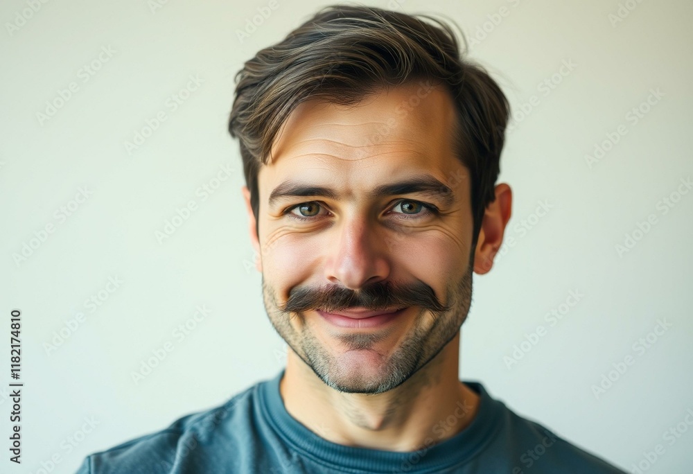Fototapeta premium Portrait of a man with a moustache, looking directly at the camera