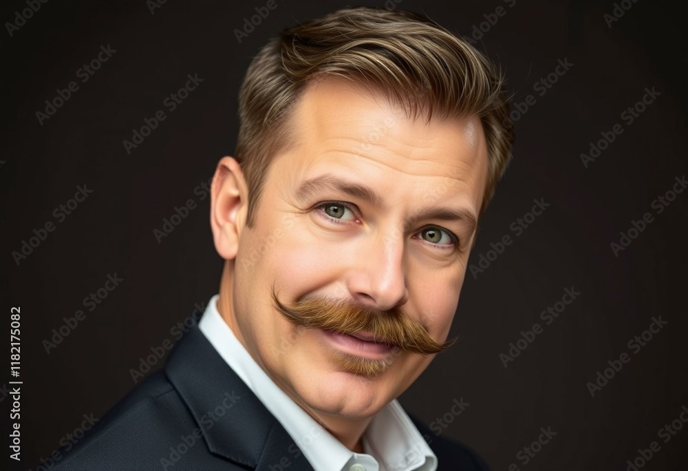 Portrait of a man with a moustache, looking directly at the camera Portrait of a man with a moustache, looking directly at the camera