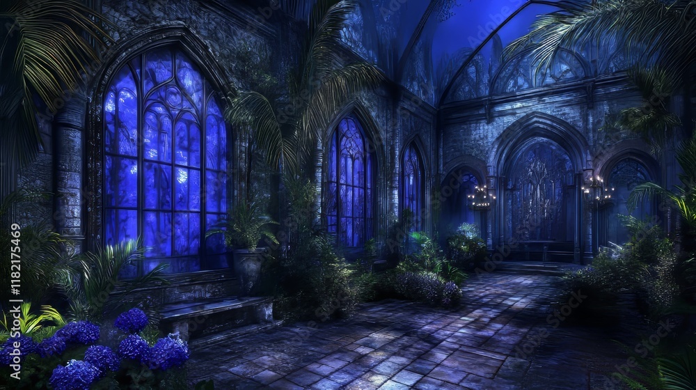 Fototapeta premium Moonlit Gothic Garden Sanctuary Night Scene