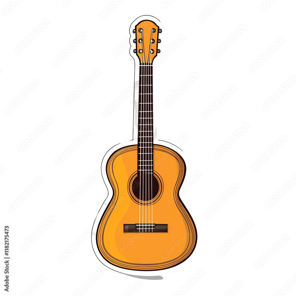 Naklejka premium Acoustic Guitar Illustration Musical Instrument, Stringed, Wood, Six Strings, Classical, Sticker, De